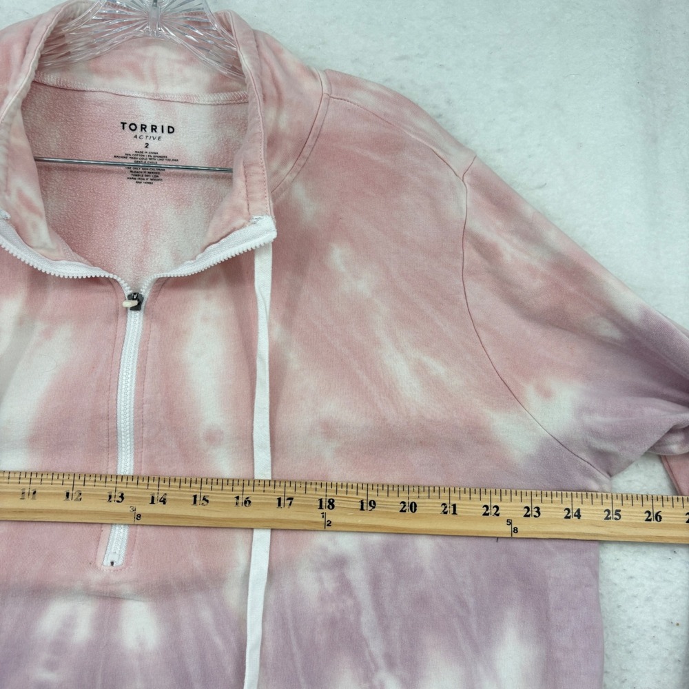Torrid Active Tie Dye Quarter Zip Sweatshirt Size 2X Pink Thumbholes Pocket - Picture 7 of 8